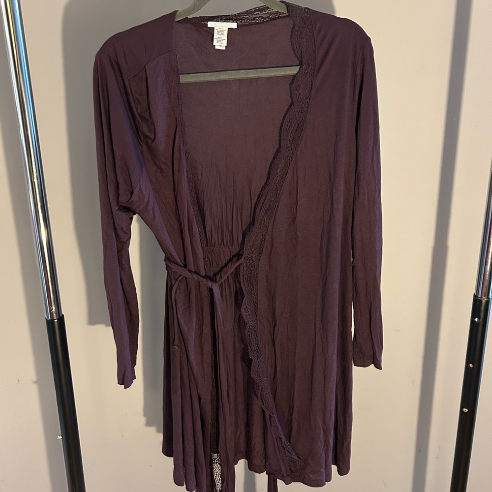 Eberjey Deep Purple Lace Robe